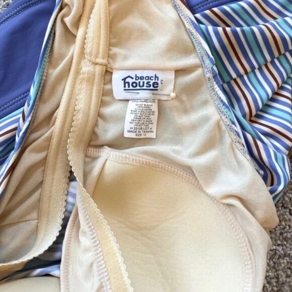 Beach House striped halter tankini with side grommet tie. Women's size 12 - Picture 5 of 6